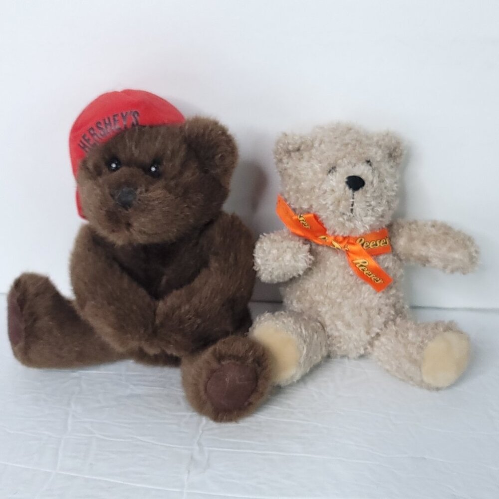 Lot of 2 Reeses Hersheys Brown Small Bears  Soft Plush Stuffed Animals Toys